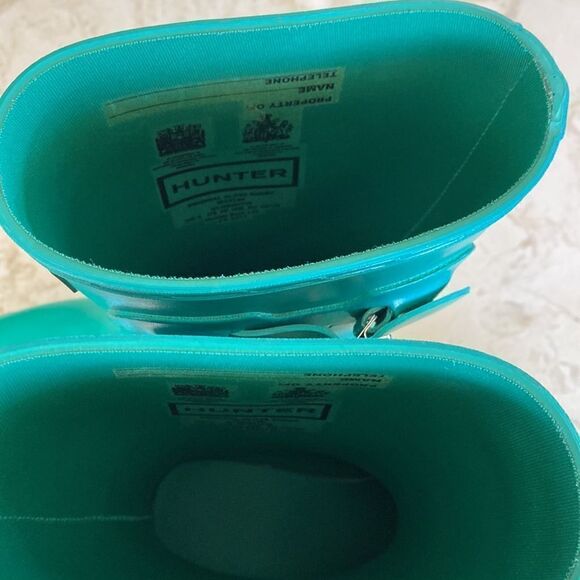Hunter Short Glossy Waterproof Rain Boots Teal - Picture 10 of 13